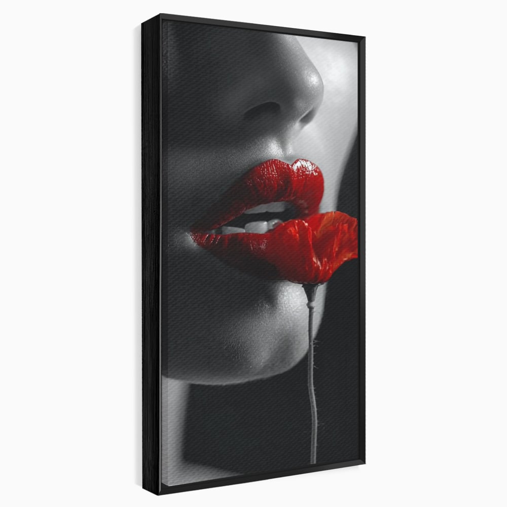 Tablou canvas cu tablou canvas cu buze si mac, in rama de aluminiu negru